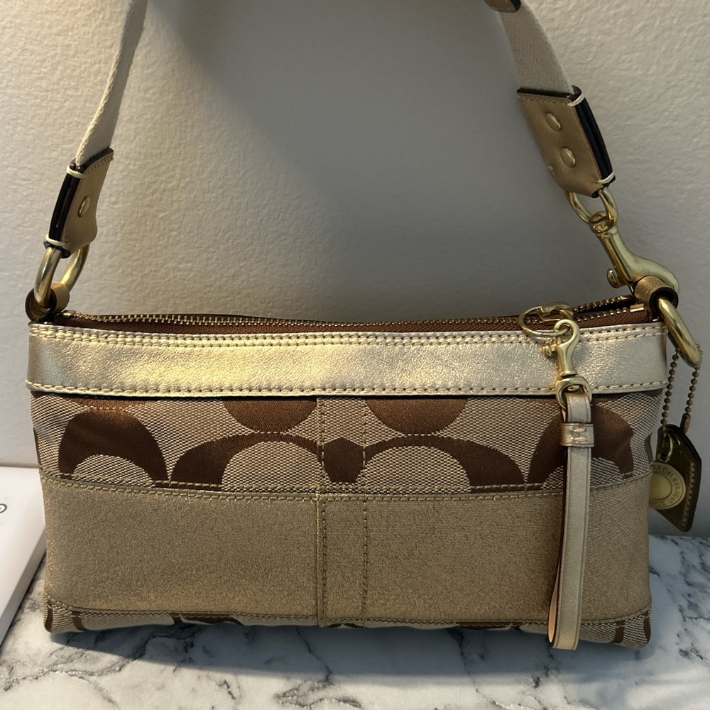 Coach Beige and Gold Wristlet